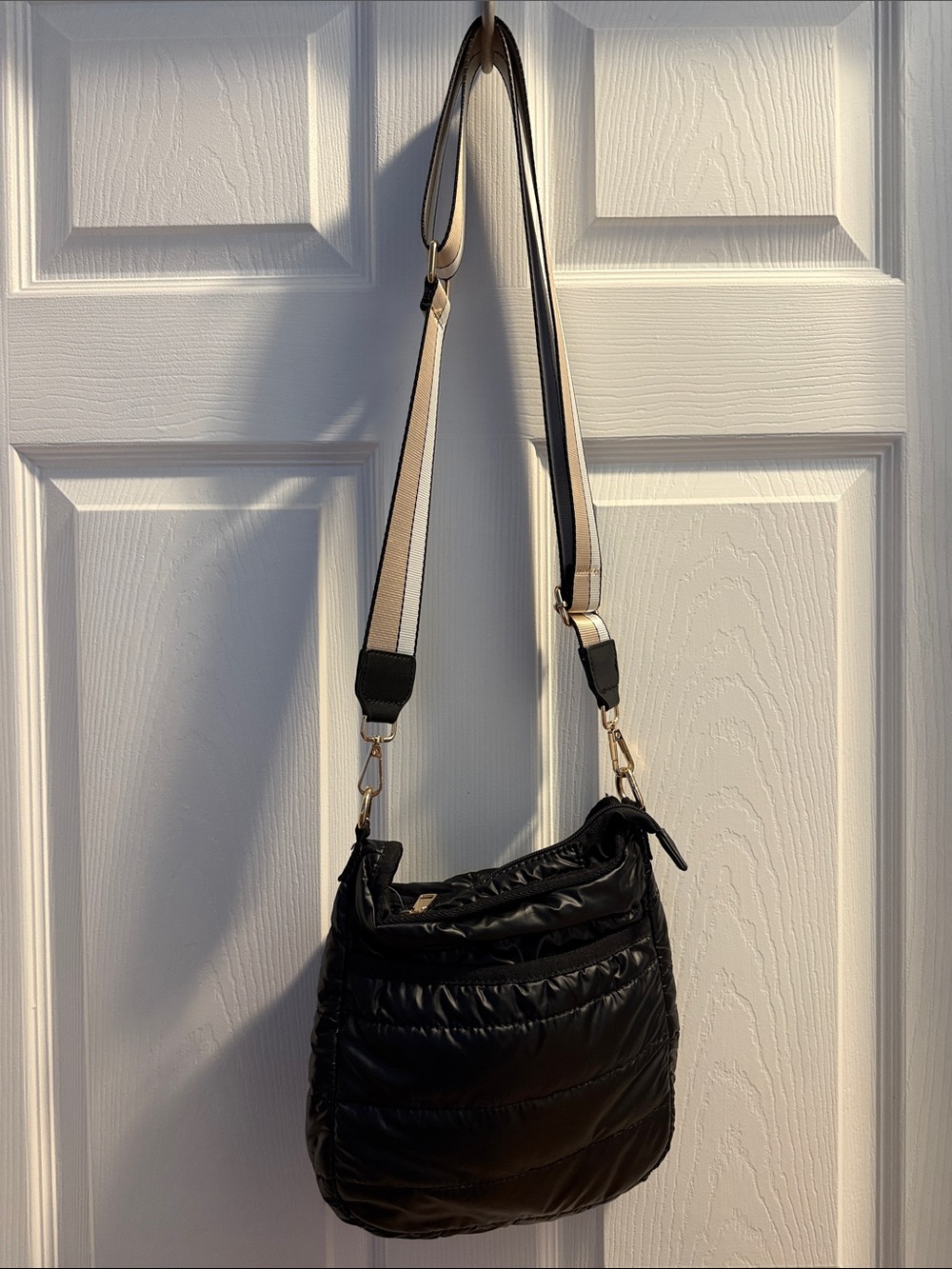 Baggalini Black Quilted Crossbody Shoulder Bag with Contrast Strap